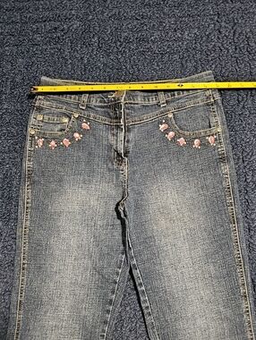 Mid Wash Blue Boot Cut Jeans with Pink Gem Accents